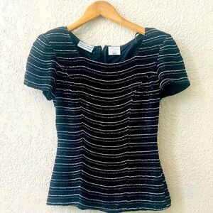 Beaded Drama Special Occasion Sequined Cocktail Top Sz S Blk White Tulip Sleeves